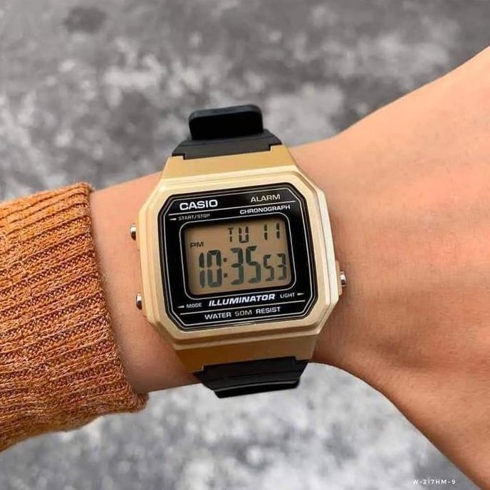 JAM TANGAN CASIO W-217HM-9AVDF W-217HM-9A DIGITAL BLACK RESIN BAND