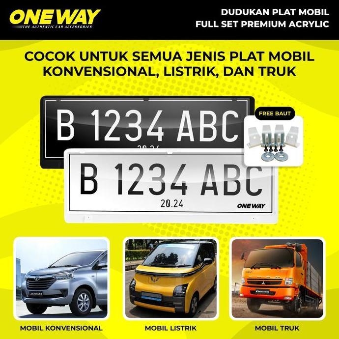 CALYA SIGRA Tatakan Dudukan Plat Nomor Mobil Akrilik Mika ONEWAY Set