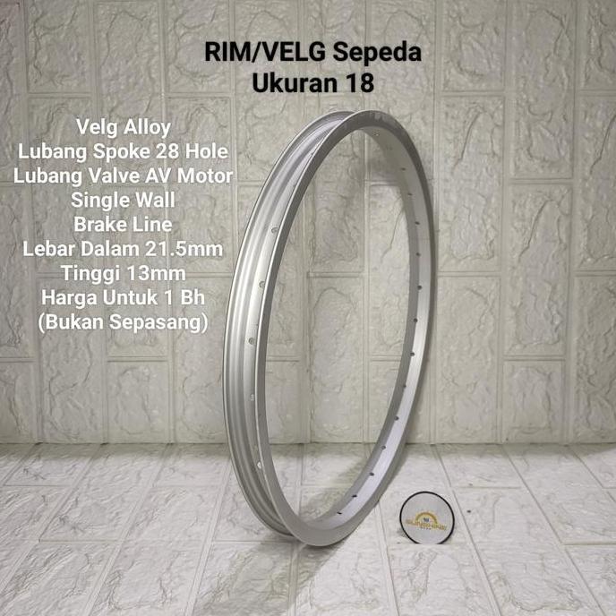 Velg Rims 18 Alloy Silver Rim Lubang 28H Valve AV Bisa V dan U-Brake Sepeda Anak BMX Mini Lipat Seli