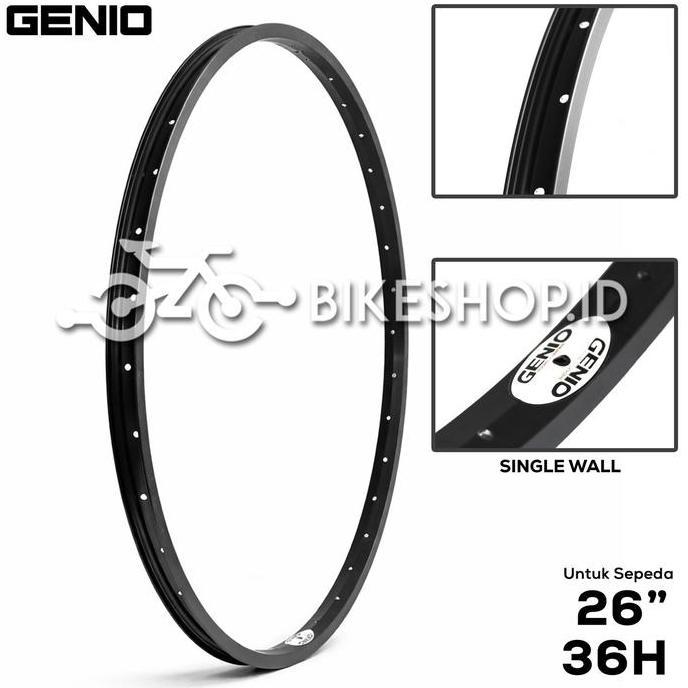 Velg Sepeda 26" / Rims Alloy Single Wall Untuk Sepeda 26inch Hitam 36H GENIO| High Quality