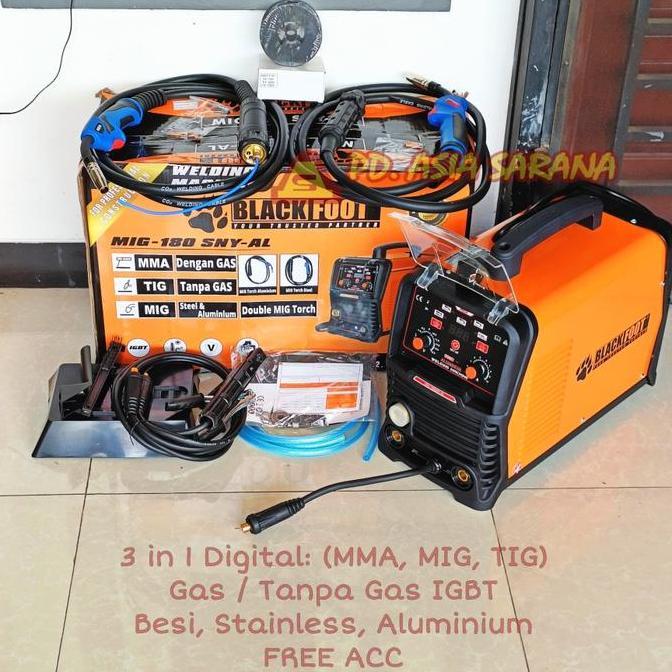 LEBOU Mesin Trafo Las (3 in 1) MIG 180 SNY-AL BLACKFOOT Aluminium Stainless