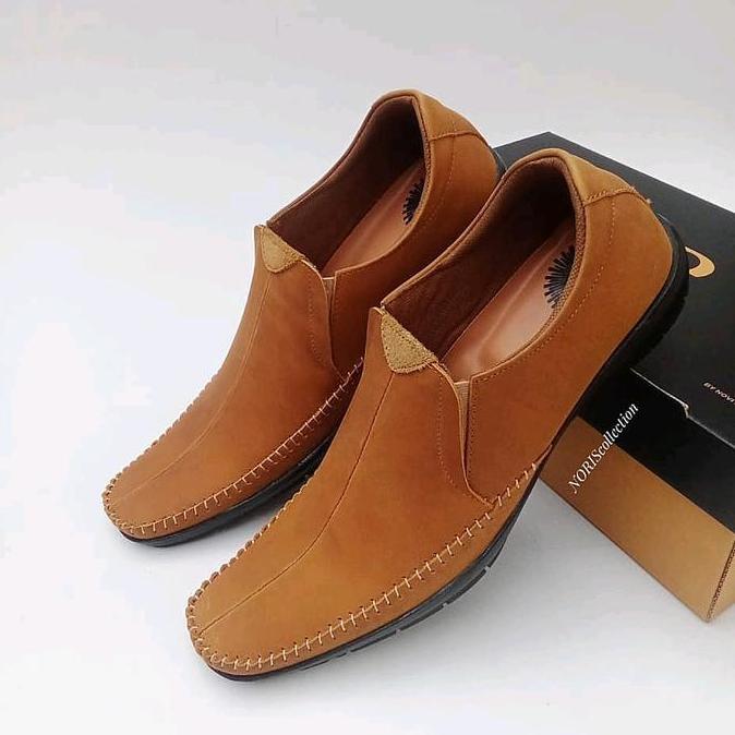 Sepatu Santai Pria Kulit Asli Sepatu Kasual Pria Slip On Kulit Asli Coklat Flat Shoes