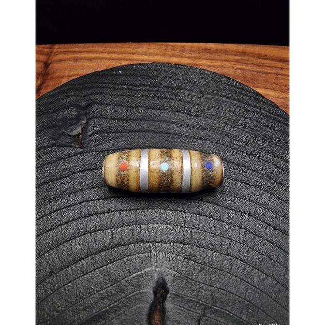 Bead Spirit Bone Tulang Kerbau Tibet Inlaid Silver BLessed Tibet 36mm E2534