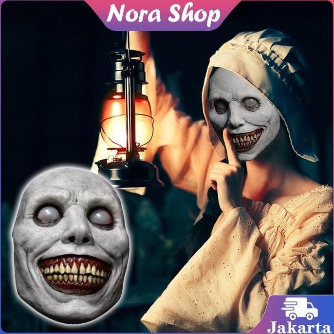 SESARKAL Topeng Rumah Hantu Pesta Lelucon / Cos Topeng Eksorsis Senyum / Topeng Eksorsis Mata Putih