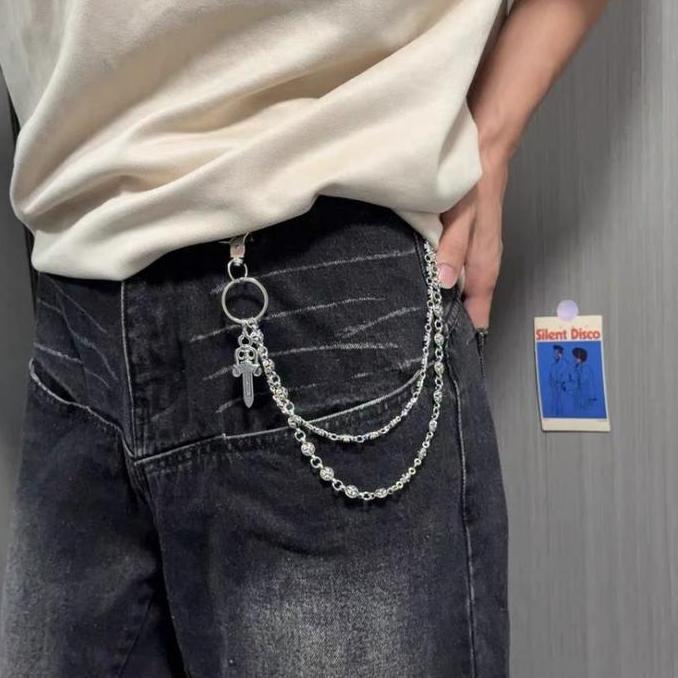 LOGPEF Tali Rantai Aksesoris Celana Gaya Chrome Hearts Salib & Bola Rantai Tas Dompet Pedang Mata It