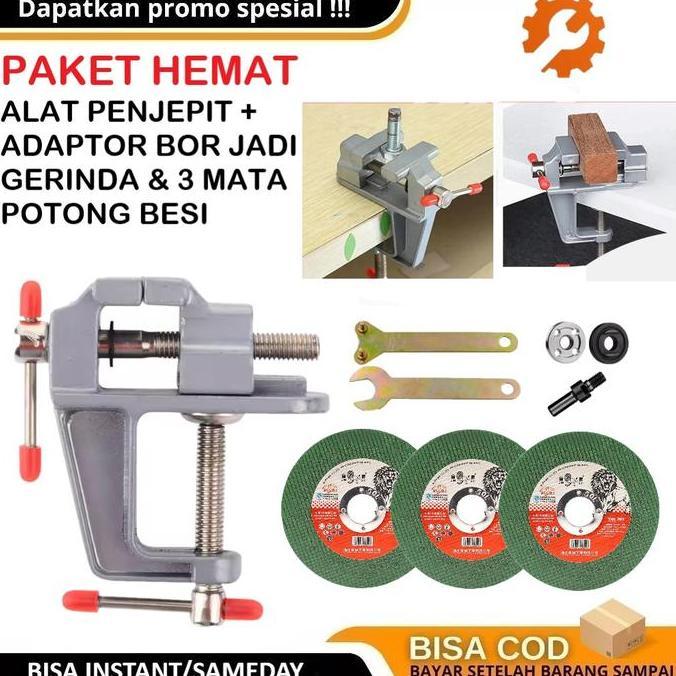 IYLBISC Paket Hemat Ragum Mini Penjepit Benda Kecil Kerajinan DIY + Adaptor Bor Jadi Gerinda & 3PCS 