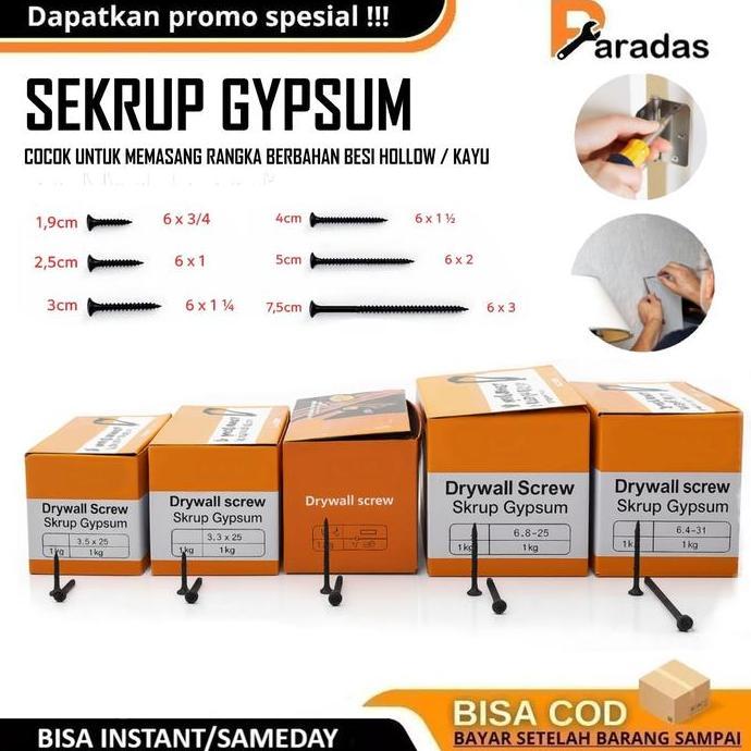 HABRULE Sekrup Gypsum 2.5cm - 7.5cm 1 Kotak 900gr Drywall Screw Baut Sekrup Kayu