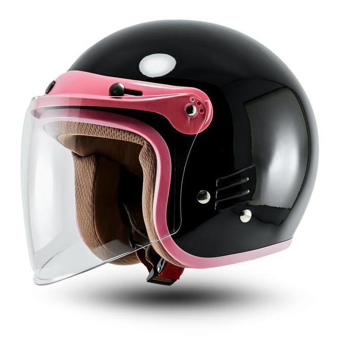 Helm Retro Bogo Bipplast Helm Wanita Kaca Datar Lucu SNI Motorcycle TS
