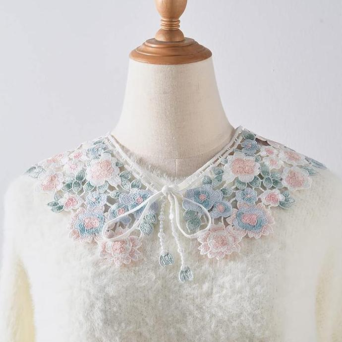 LOGPEF Kerah Bordir Instan Fake Collar Kerah Palsu Wanita Kerah Palsu Vintage Kerah Korea Fake Colla