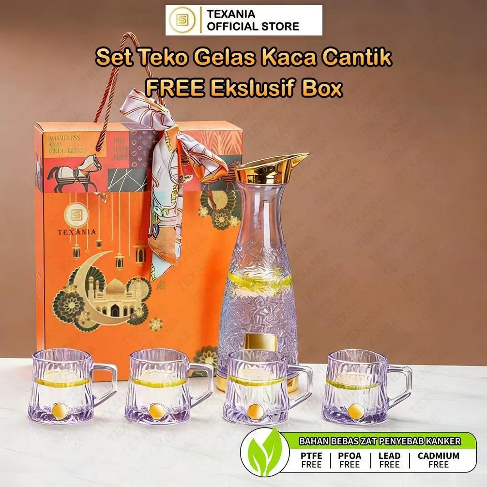 Free Ongkir Ramadan Lebaran [Free Box Eksklusif] Texania Hampers Lebaran Set Teko Gelas Kaca Premium