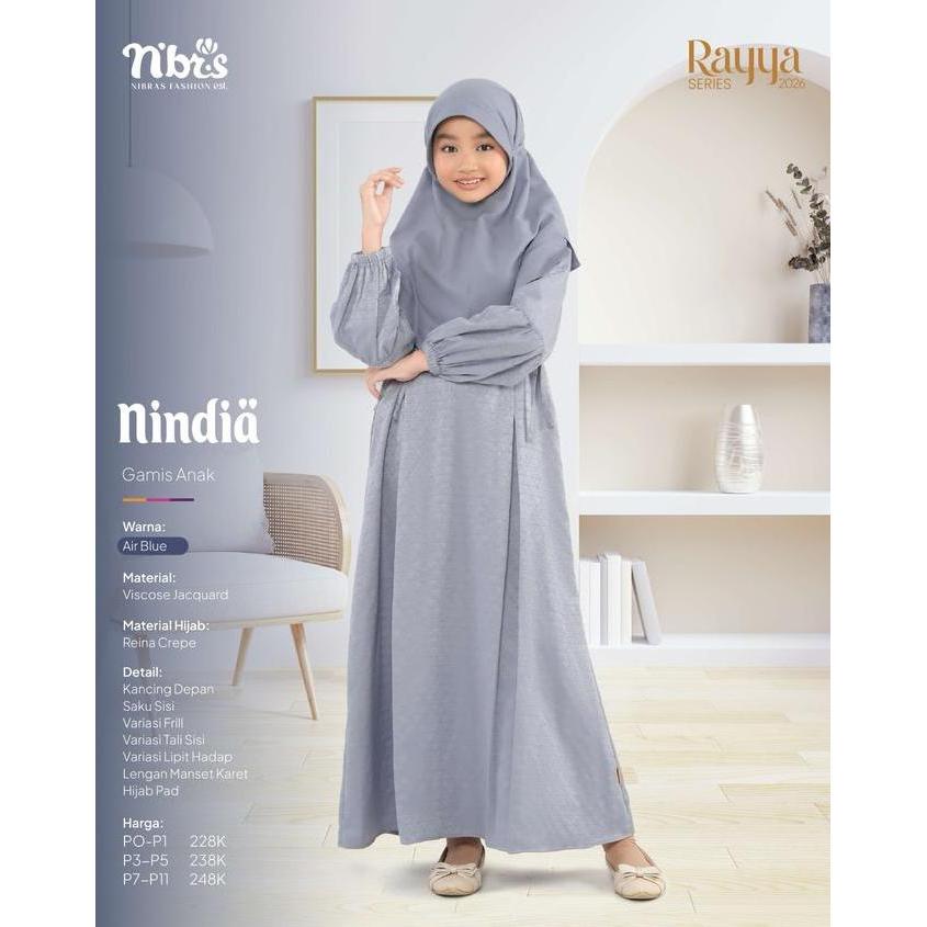 NIBRAS NINDIA AIR BLUE SARIMBIT KELUARGA MODEL BARU 2026 SIMPEL DAN ELEGAN KOKO DEWASA GAMIS DEWASA 
