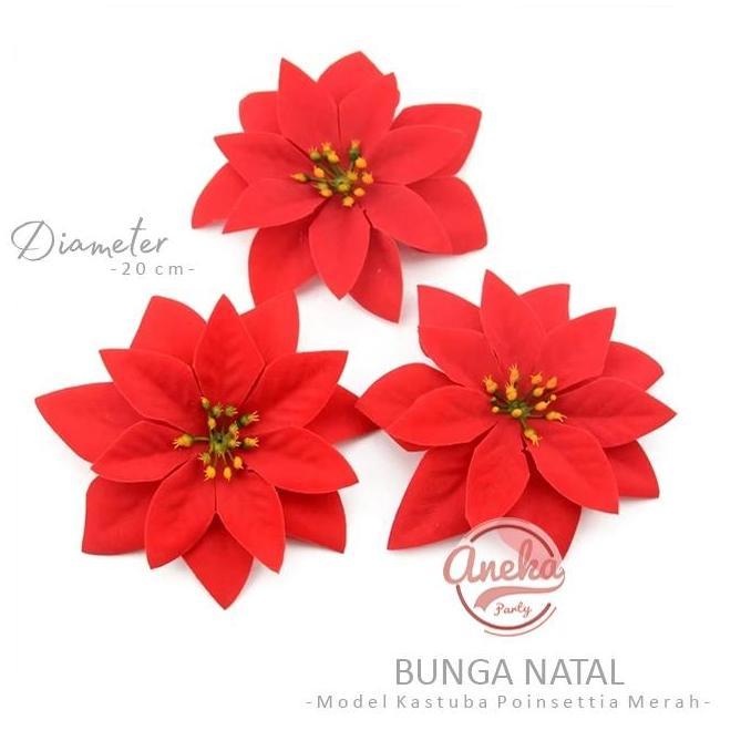 Bunga Kastuba Poinsettia Merah / Hiasan Natal Bunga Kastuba Poinsettia / Bunga Pohon Natal Kastuba P