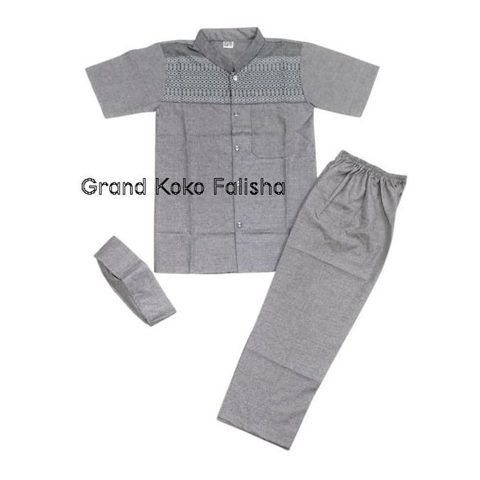Setelan Baju Koko Anak Full Kancing Bordir Motif Songket Katun Madinah 4-12 Tahun Bahan Nyaman dan M