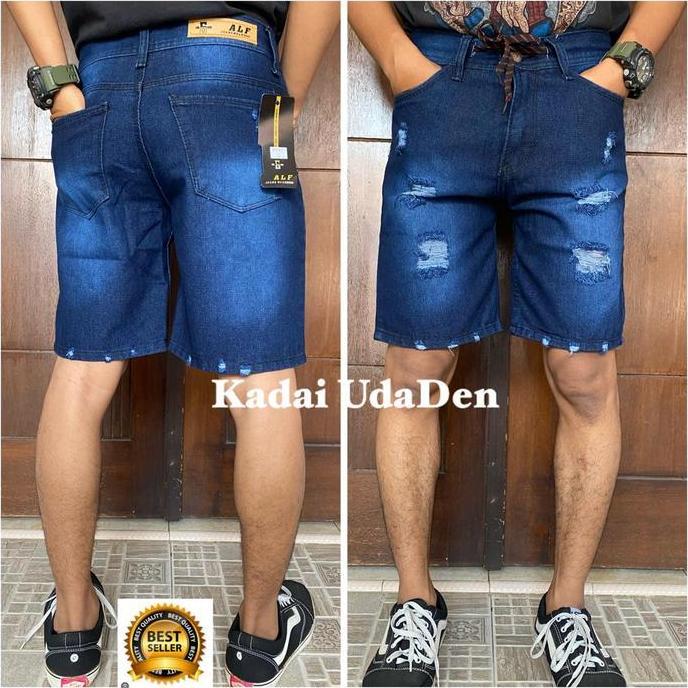 Celana Pendek Jeans Sobek Pria Warna Snow Black Grey Brown Cokelat Biru Muda Navy Dongker Hitam Peka