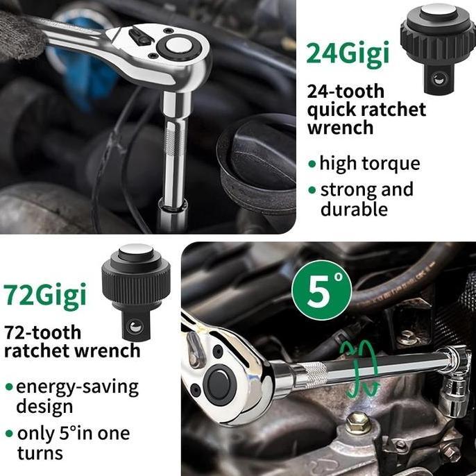 Reaim Tool Kit Set Kunci Set Lengkap 61 PCS Set Kunci Shock Set Kunci Inggris Tool Box Set Lengkap K