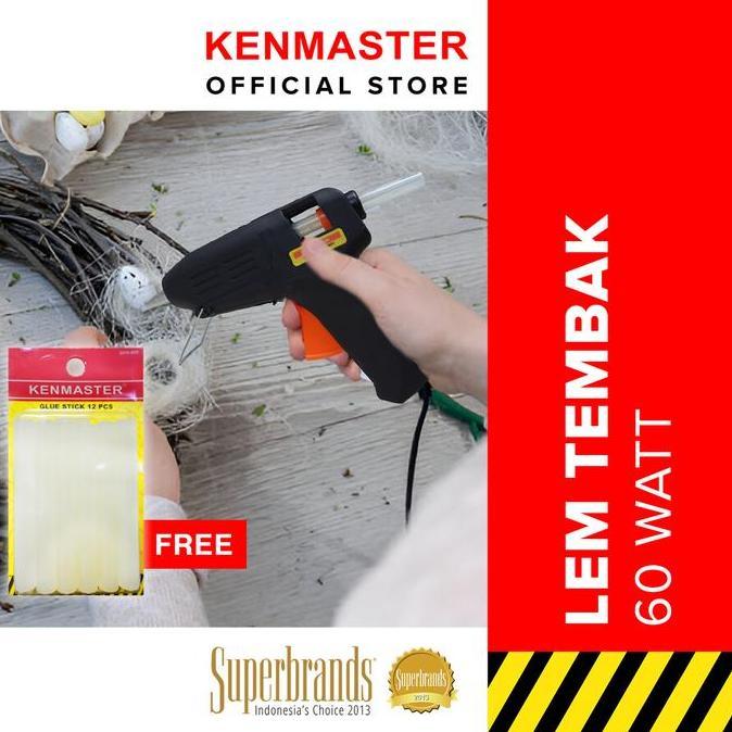 ARUMKIKI_VARIAN - KENMASTER GLUE GUN LEM TEMBAK 60 W + 12 PCS LEM STICK BESAR ISI ULANG LEM TEMBAK -