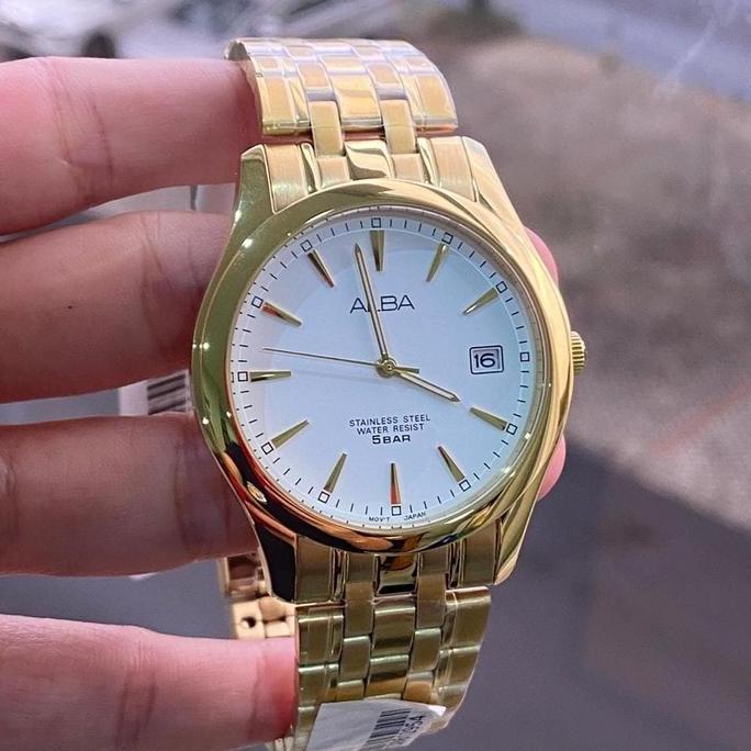 ALBA Analog Jam Tangan Pria Strap Rantai Gold AXHK82X1 Original murah