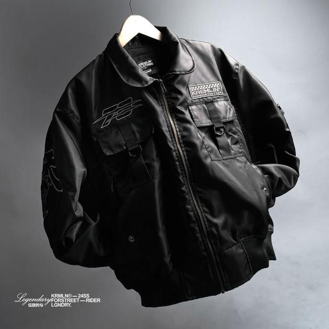 KREMLIN Bomber Jacket Boxy Black Biker - LEGENDARY