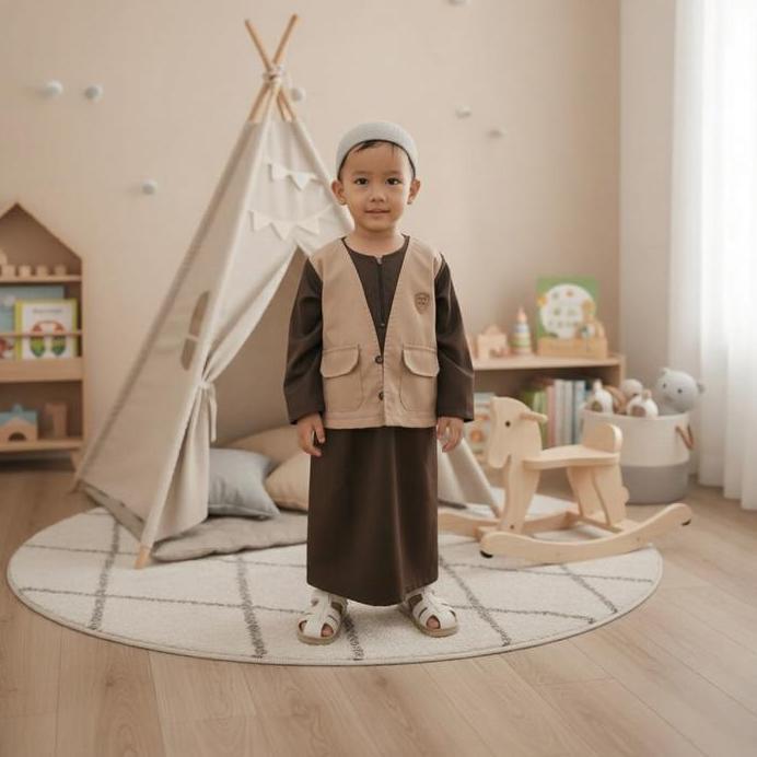 (EGSUS) KOKO JUBAH ANAK LENGAN PANJANG - JUBAH GAMIS ANAK ROMPI Denim Putih