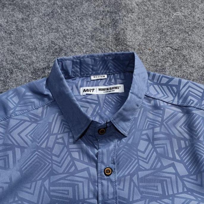 Kemeja Embos Sultan Pria Lengan Pendek Denim Etnik Casual Slimfit