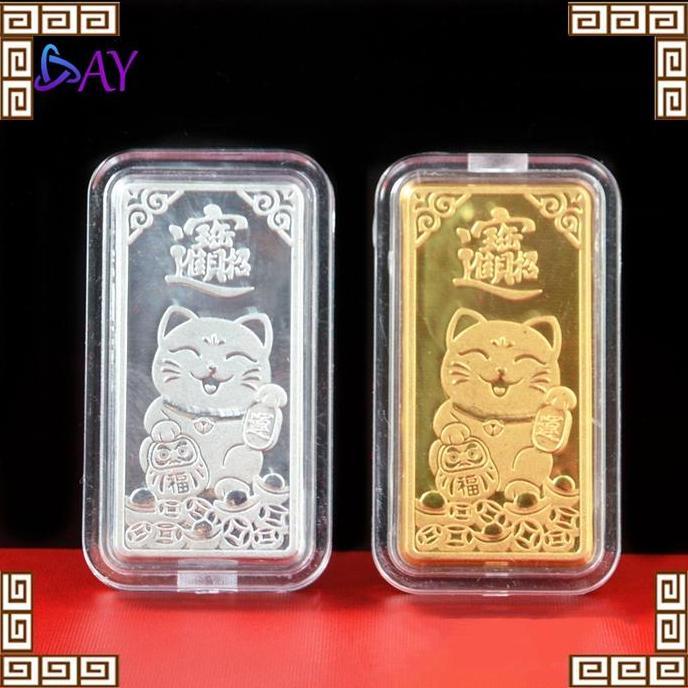 JARAGGE Koin Emas Keberuntungan Souvenir Motif Lucky Cat Jimat Penarik Uang Amulet Kekayaan Emas PRO