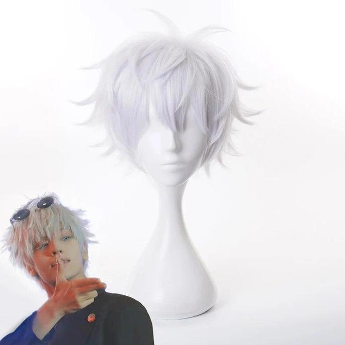 KOLANAME Topi Wig Rambut Palsu Pria Cosplay Anime Gojo Satoru Hair Cosplay Anime PROTOK