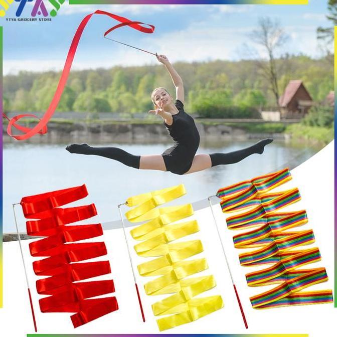 TENNIME Stick Twirl Tongkat/4m Twirling Ribbon Colorful/Ballet Ribbon Alat/Sen