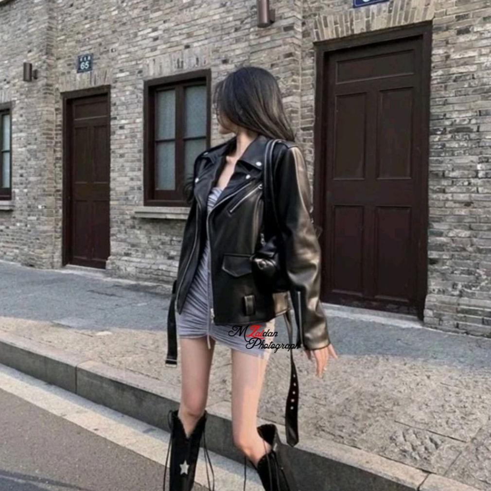 Hot Jaket Wanita Vintage Kulit Sintetis Basis Ramones Punk Leather Korean Style Terbaru
