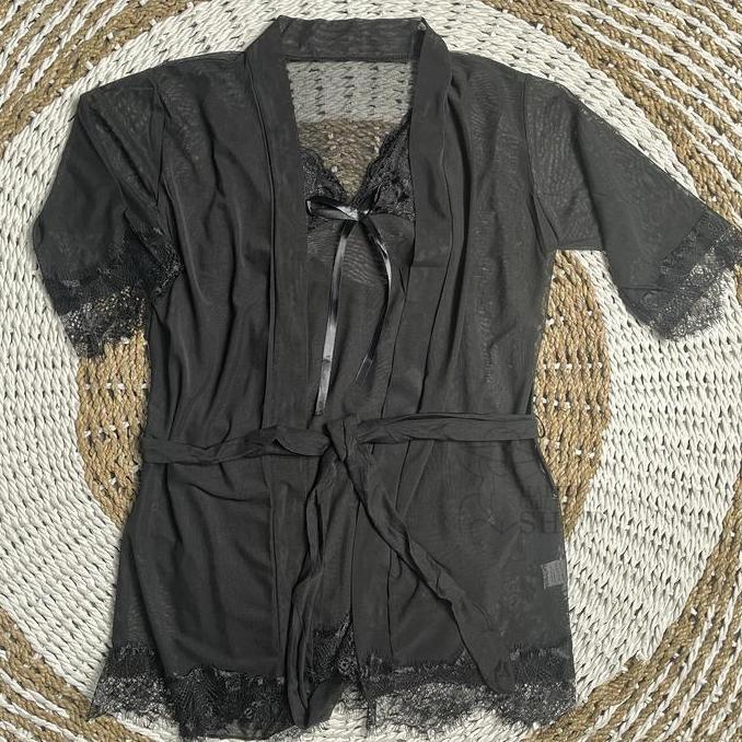 NEW [ HAPPY GIRL SHOP ] SETELAN DINAS PIYAMA MALAM FITTING KIMONO LINGERIE WOMEN DEWASA TRANSPARAN M