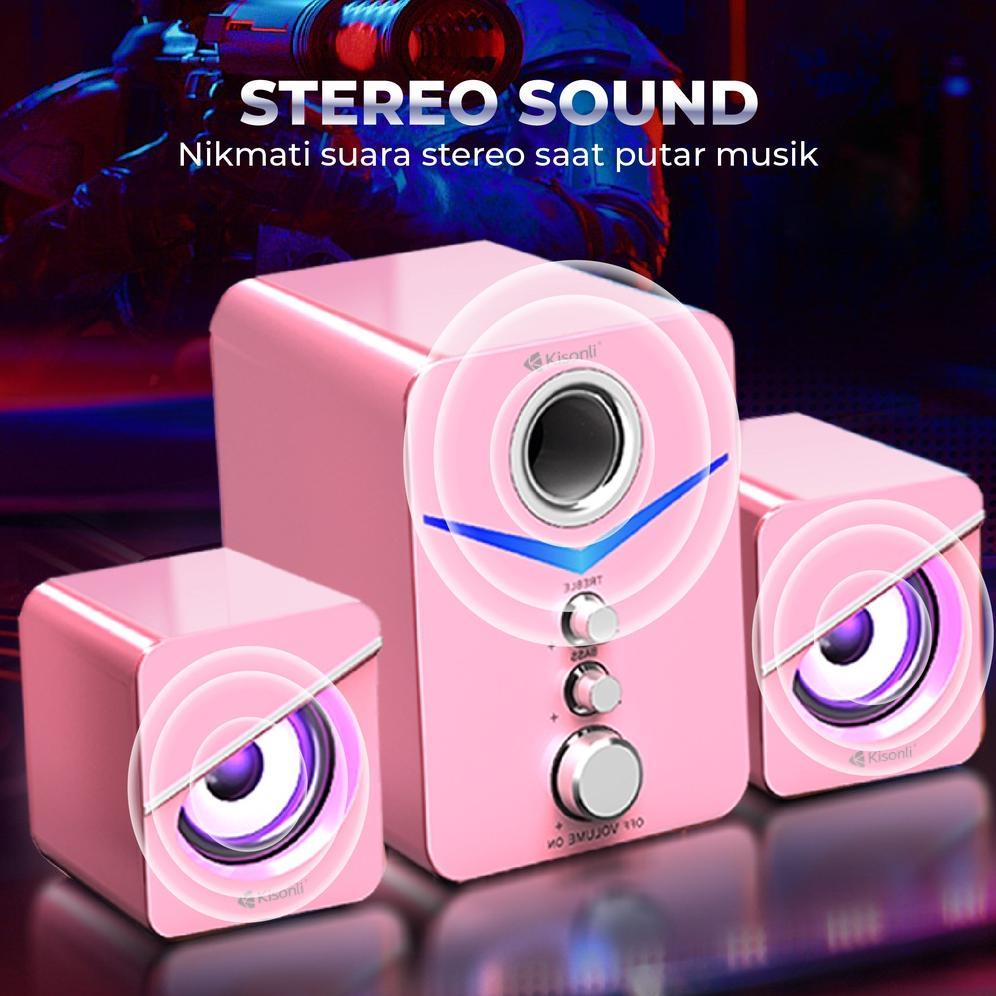 Best Seller Kisonli Speaker Komputer / Laptop U3100 Bass, Treble And Subwoofer - Pink