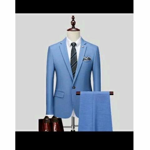 Diskon Setelan Jas Pria Warna Denim / Setelan Jas Dan Celana  / Jas Wedding Pria Warna Biru Denim