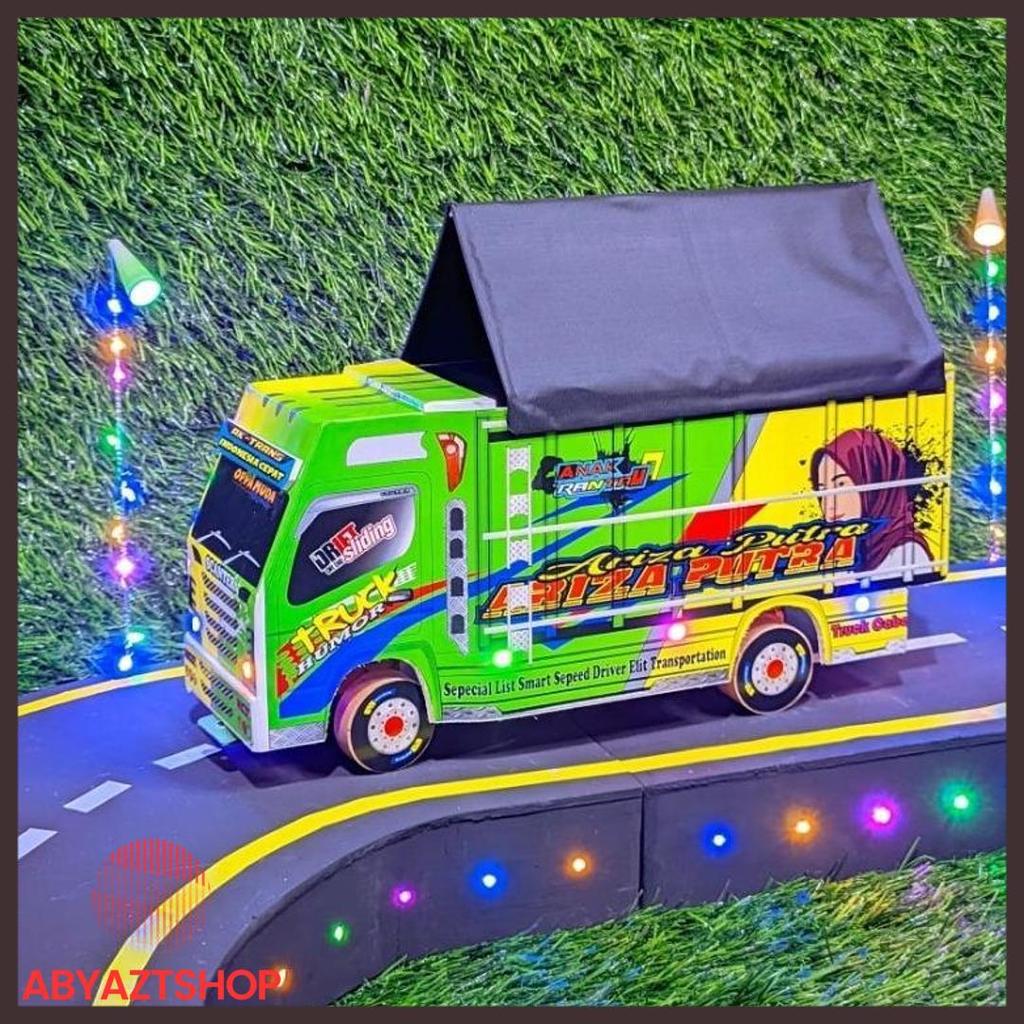 Bisa Cod Mainan Miniatur Truk Oleng Roda Kayu Bisa Belok Mainan Miniatur Truk Oleng Lampu Variasi Fu