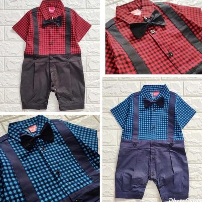 Baju Kondangan Bayi Romper Tuxedo Anak Laki Jordan Merah Biru Katun Laki-Laki Lengan  Boy Katun