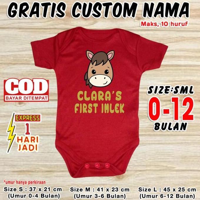 Baju Bayi Imlek Shio KUDA CUSTOM NAMA Pakaian Chinese New Year Jumper Baby CNY Romper Balita Sincia 