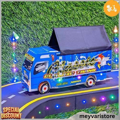 Truk Oleng Miniatur Kayu Asli Full Variasi New Tawakal 5 Putih Lampu Kelap Kelip Terpal Roda Kayu Ma