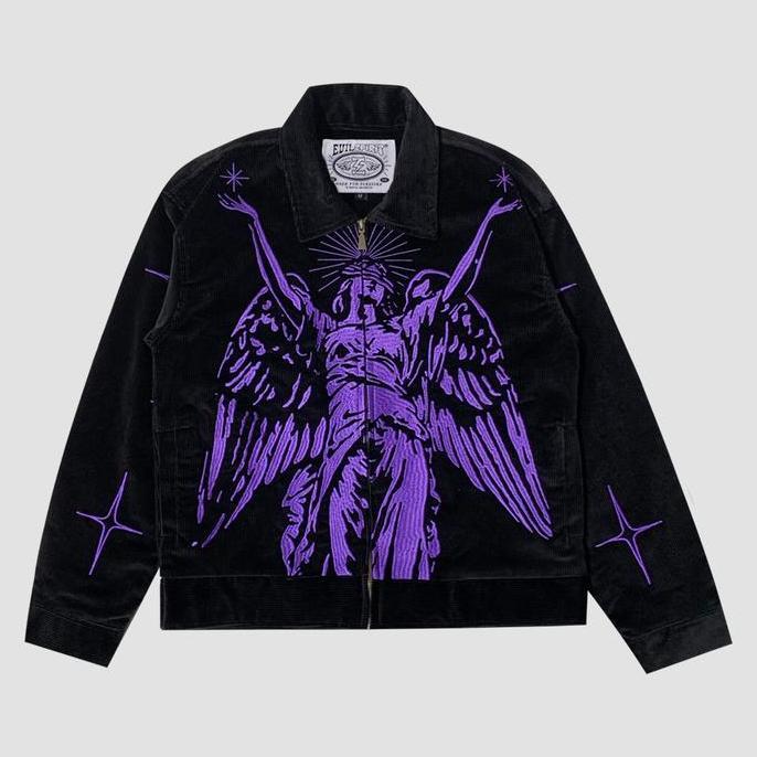 EVILSPIRIT JACKET CORDUROY - ATHENA BLACK UNISEX Atasan Pria Wanita Panjang Sweater Zipper Custom Di