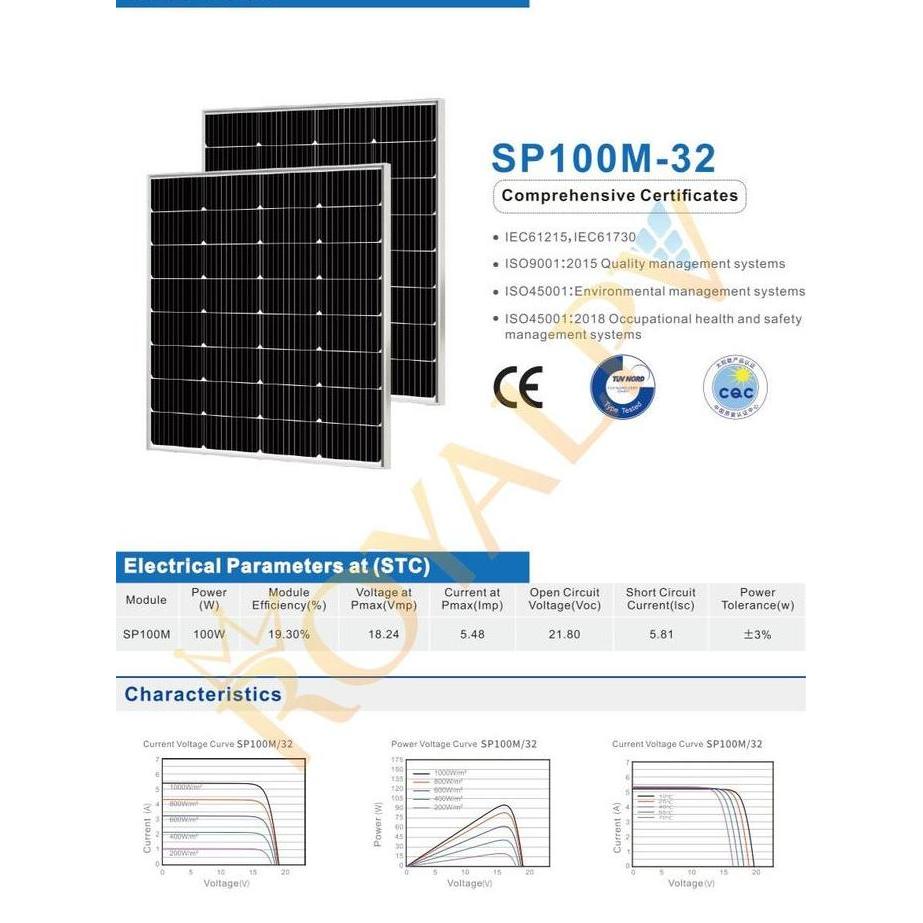 Panel surya 100wp mono solar panel 100wp solar cell 100wp