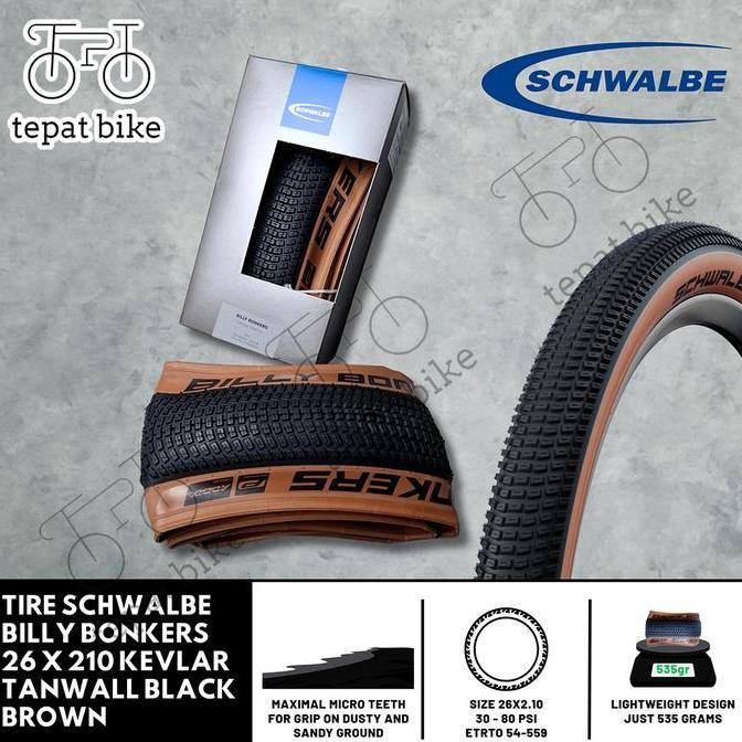 Promo Tire Schwalbe Billy Bonkers 26 X 210 Kevlar Tanwall Black Brown  / Ban Luar  Sepeda Schwalbe B