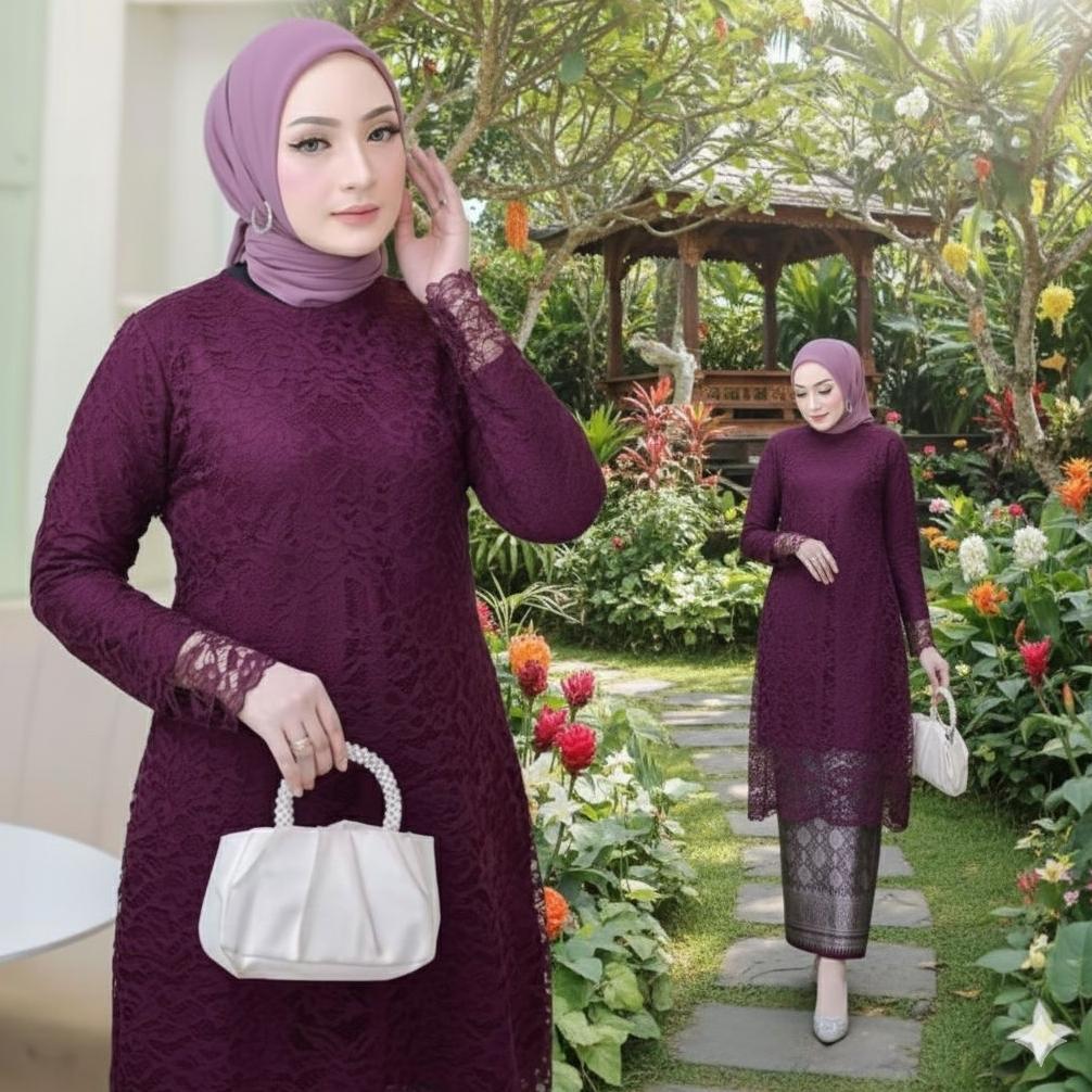 Free Ongkir Ready Setelan Kebaya Brukat Dan Songket Lilit//Setelan Kebaya Tunik Brukat Bawahan Songk