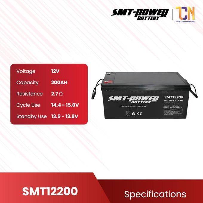 BATERAI KERING SMT POWER 12V 200AH DEEP CYCLE GEL BATTERY SOLAR PANEL