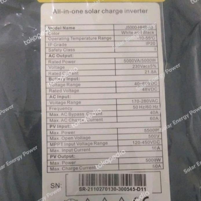 Sunwatt JSD Hybrid Inverter Offgrid 48V 6200W 5500Watt Batteryless