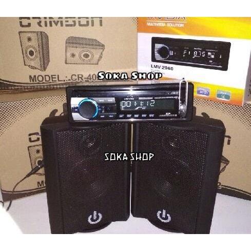 ZYL Paket Audio Mobil Tape MVIDIA Dan Speaker Box Crimson 4" / 402