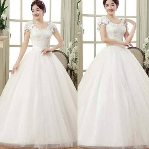 Best Seller Gaun Pernikahan  Brocade Bahu Simple  / Wedding  Gaun Putih  Ballgown / Gaun Wedding Bun
