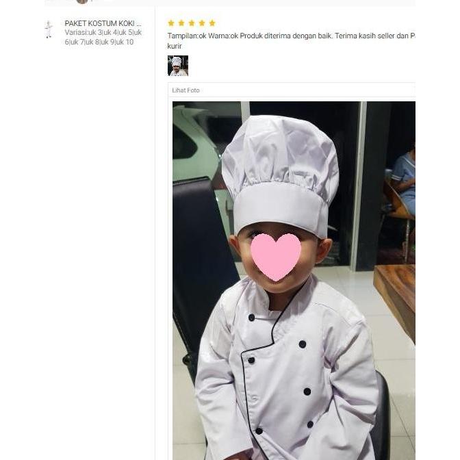 KOSTUM KOKI / BAJU KOKI + CELANA + TOPI ANAK UK 3-10 TAHUN TANGAN PANJANG PUTIH LITTLE CHEF Fashion 