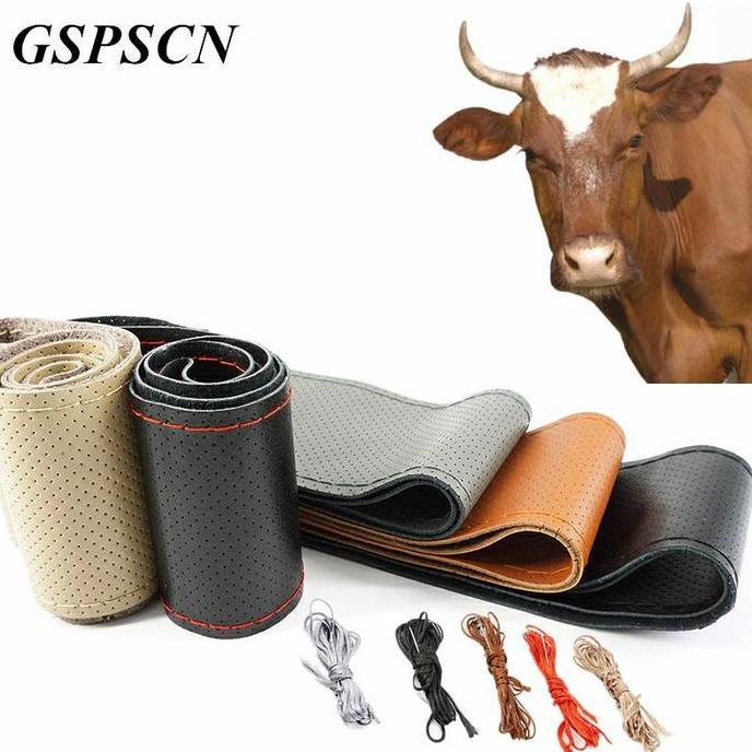Promo Sarung Cover Stir Setir Mobil Kulit Asli 100% Diydenganalat Jahit/38Cm