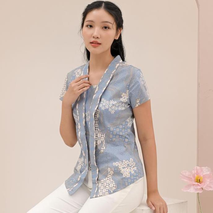 Blouse Batik Wanita / Atasan Kebaya Kutu Baru / Batik Warna Biru Pastel - 336 ICE Blue LJ