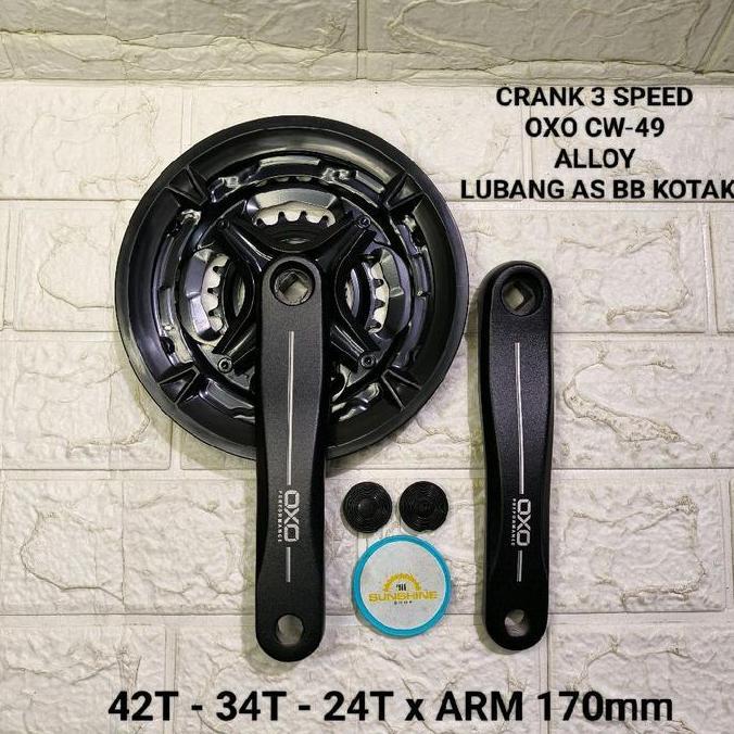 Crank 3 Speed OXO CW49 Alloy 42T/34T/24T Gir Tengah Piringan Tumpuk Susun Sepeda MTB Federal As Teng