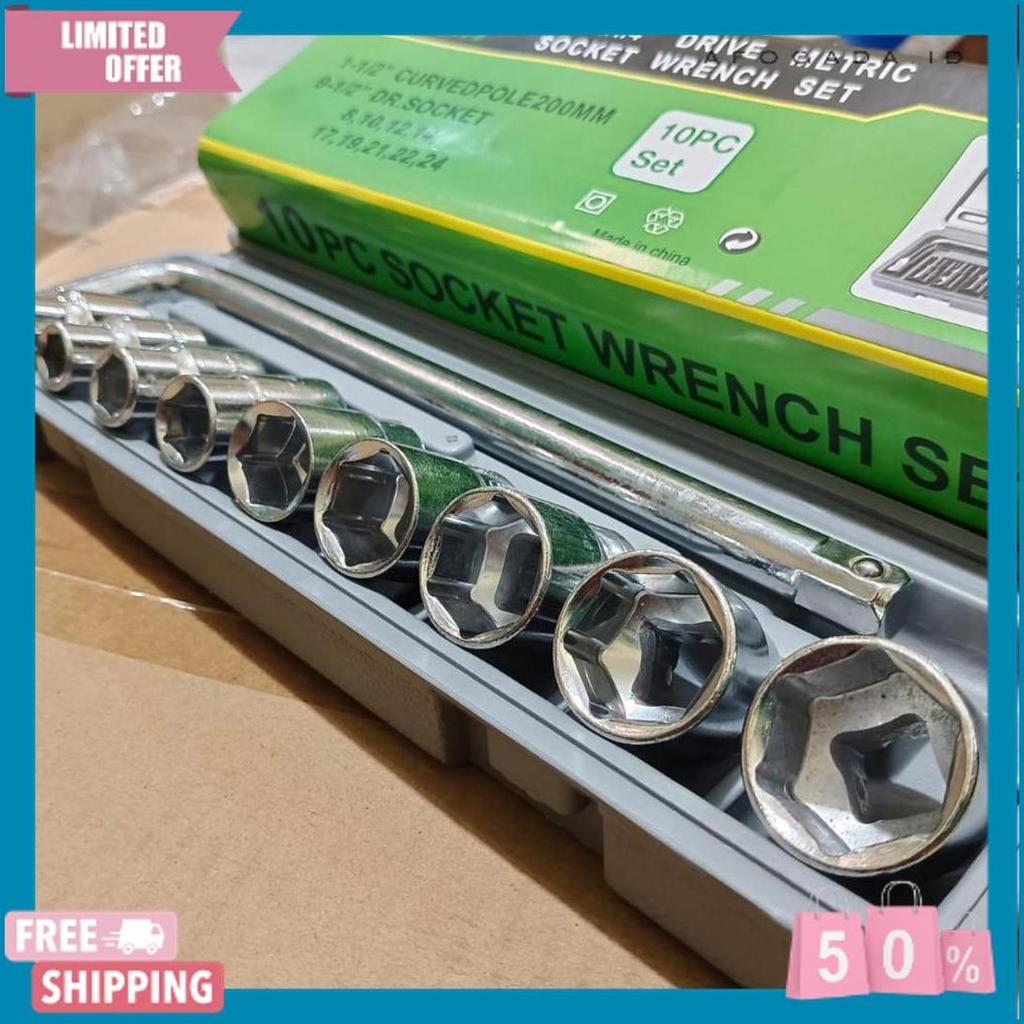 Terlaris Kunci Shock Sok Set 10Pcs Ktp 1/2 "6 Pt Ukuran 8 - 24Mm - Kunci Socket Wrench Set 10 Pcs Co