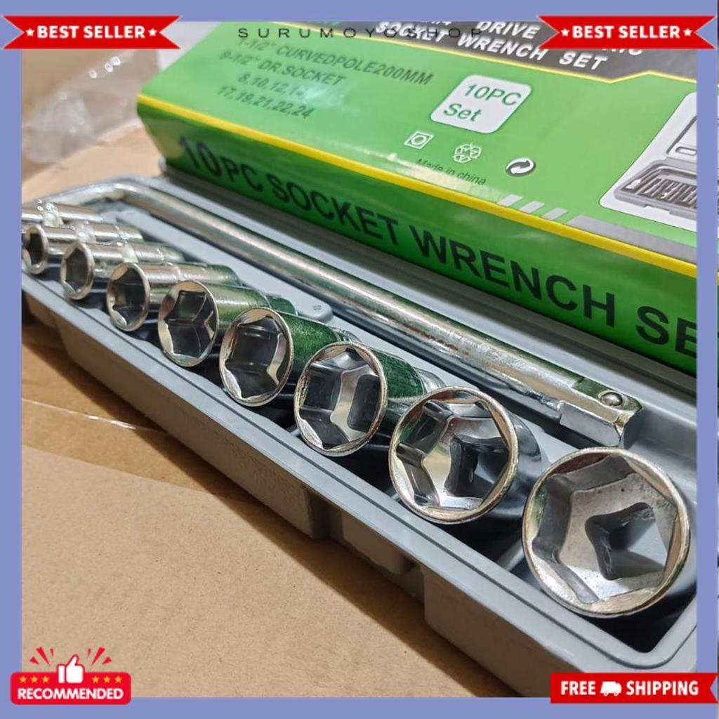 Promo Kunci Shock Sok Set 10Pcs Ktp 1/2 "6 Pt Ukuran 8 - 24Mm - Kunci Socket Wrench Set 10 Pcs Cod -