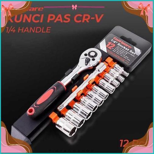 Diskon Taffware Set Kunci Shock Ratchet Wrench 1/4 Handle Drive 10 Socket / Kunci Socket Shock Set /
